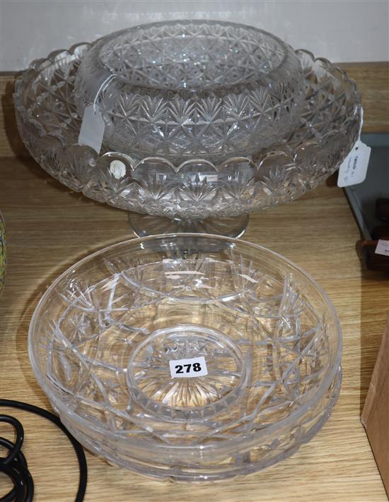 A large Webbs Crystal cut glass rose bowl and three other items